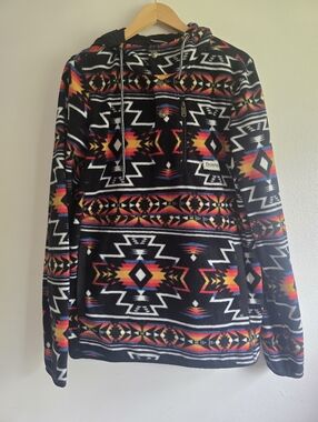Dravus, Men's Black Aztec Fleece Pullover Hoodie, Size Large